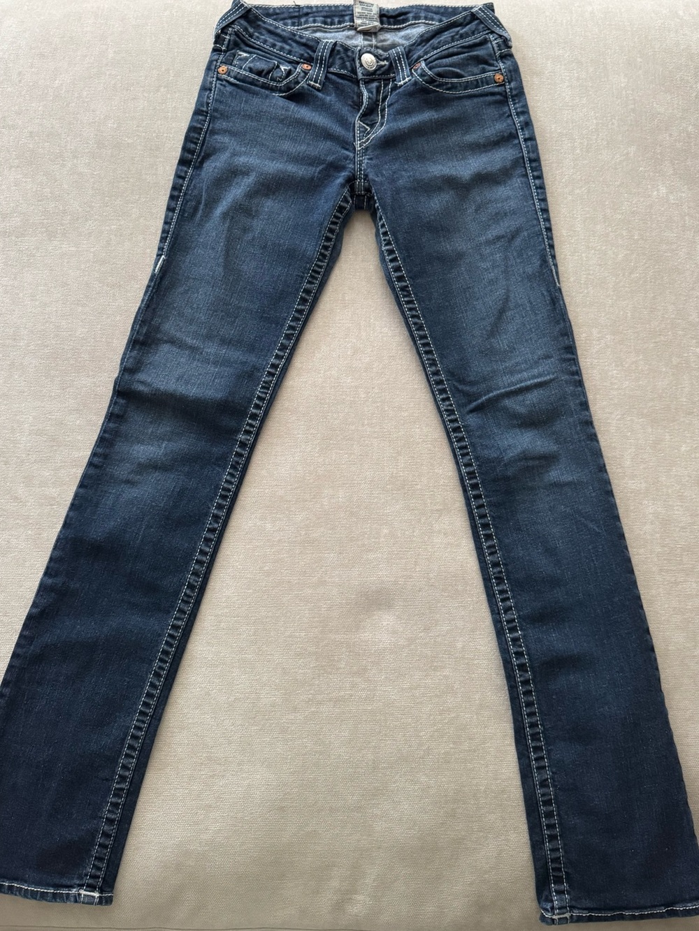 True Religion Low Waisted Skinny Jeans in Dark Blue